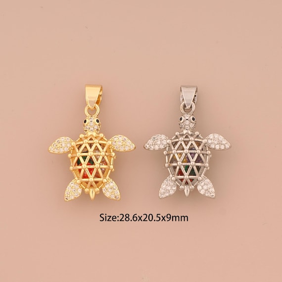 18K Gold Turtle Charms,CZ Pave Turtle Charms Pendants,Turtle Charm for DIY Jewelry Making Supply