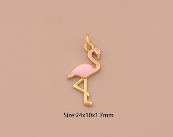 18K Gold Flamingo Charms,Enamel Animal Charms Pendants,Flamingo Charm for DIY Jewelry Making Supply