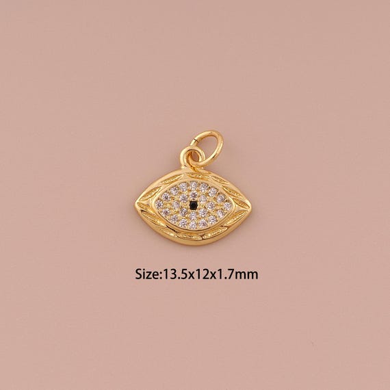 18K Gold Evil Eye Charms,CZ Pave Minimalist Charms Pendants,Devil Eye Charm for DIY Jewelry Making Supply