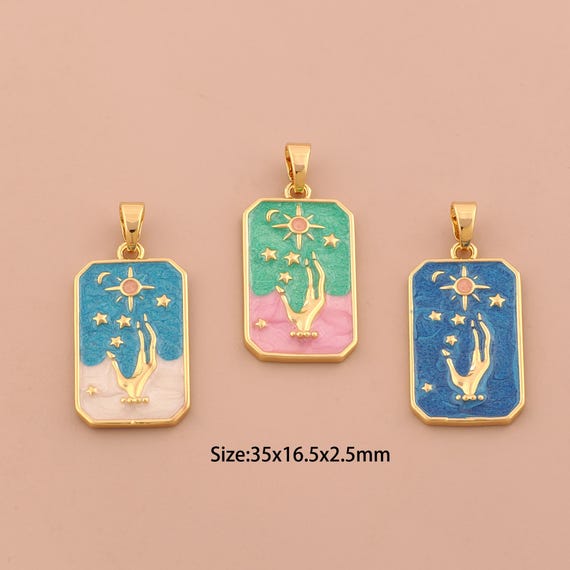 18K Gold Sun Moon Star Charms,Enamel Celestial Charms Pendants,Hand Charm for DIY Jewelry Making Supply