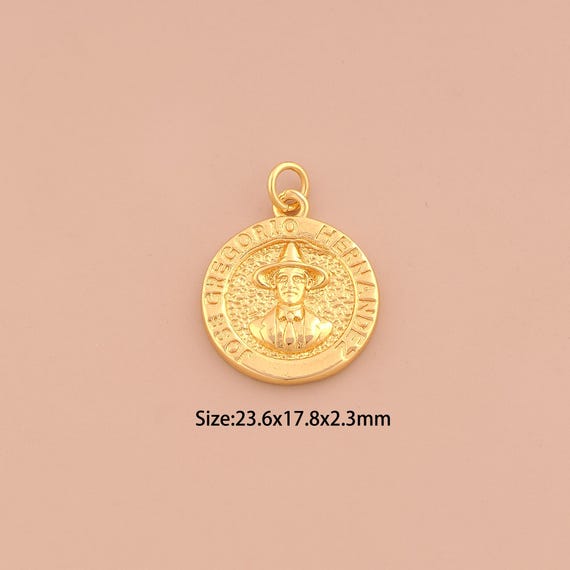 18K Gold Jose Gregorio Hernandez Charms,Portrait Charms Pendants,Round Charm for DIY Jewelry Making Supply