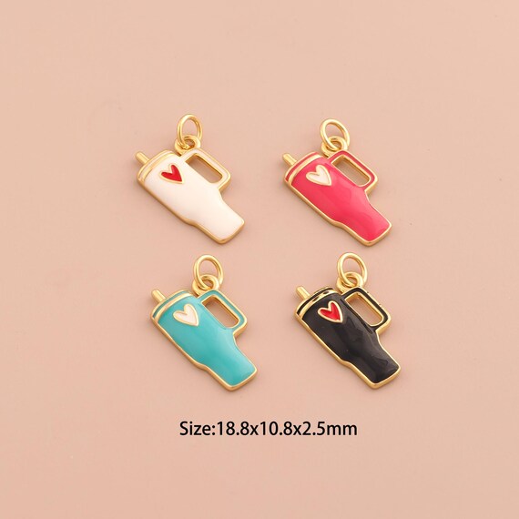 18K Gold Water Cup Charms,Heart Charms Pendants,Enamel Cup Charm for DIY Jewelry Making Supply