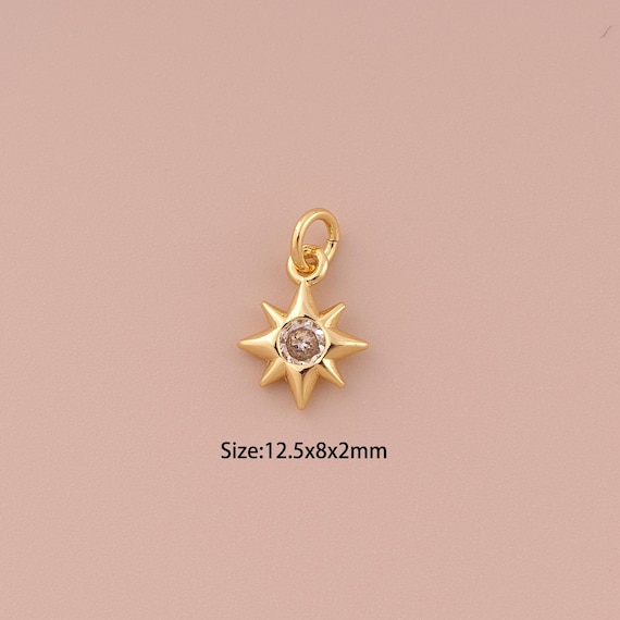 5 pcs 18K Gold Polaris Charms,CZ Pave Minimalist Charms Pendants,Polaris Charm for DIY Jewelry Making Supply
