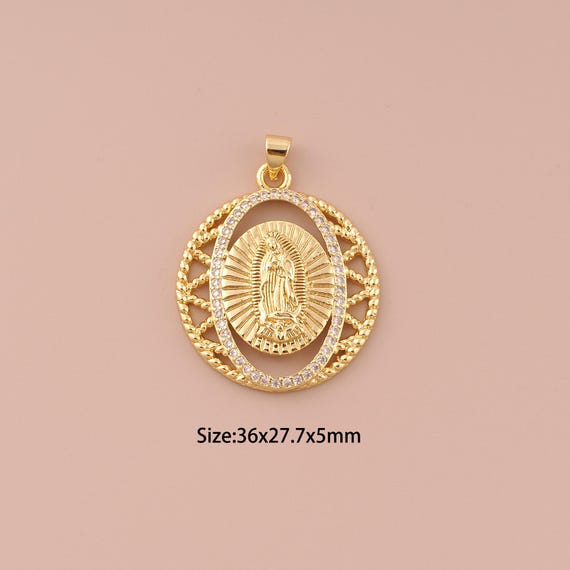 18K Gold Virgin Mary Charms,CZ Pave Minimalist Charms Pendants,Catholic Charm for DIY Jewelry Making Supply