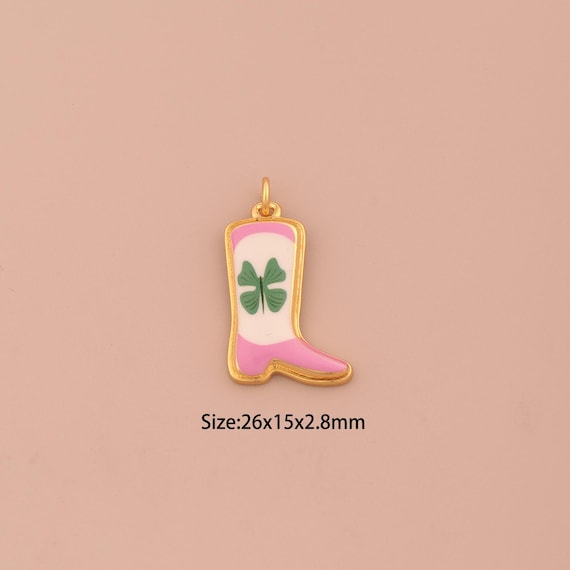 18K Gold Knight Boots Charms,Enamel Lucky Grass Charms Pendants,Knight Boots Charm for DIY Jewelry Making Supply