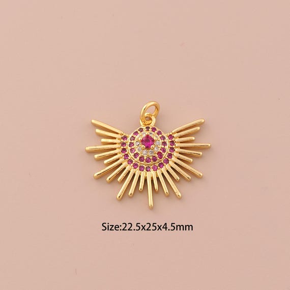 18K Gold Sun Charms,CZ Pave Celestial Charms Pendants,Sun Charm for DIY Jewelry Making Supply