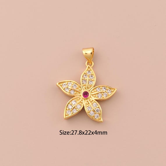 18K Gold Flower Charms,CZ Pave Plant Charms Pendants,Flower Charm for DIY Jewelry Making Supply