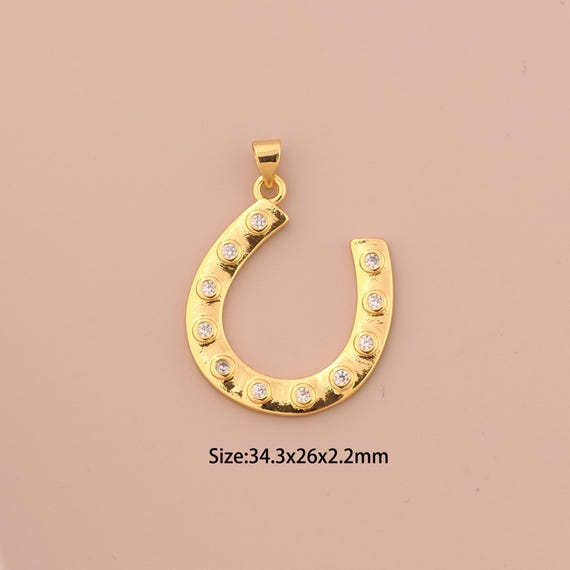 18K Gold U Charms,CZ Pave U Charms Pendants,U Charm for DIY Jewelry Making Supply