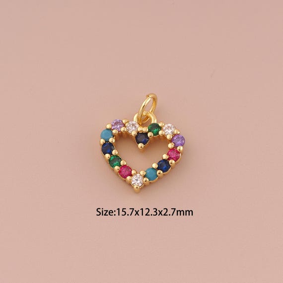 18K Gold Heart Charms,CZ Pave Minimalist Charms Pendants,Heart Charm for DIY Jewelry Making Supply