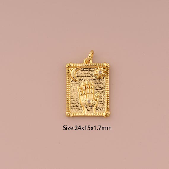 18K Gold Evil Eye Charms,CZ Pave Minimalist Charms Pendants,Moon Charm for DIY Jewelry Making Supply