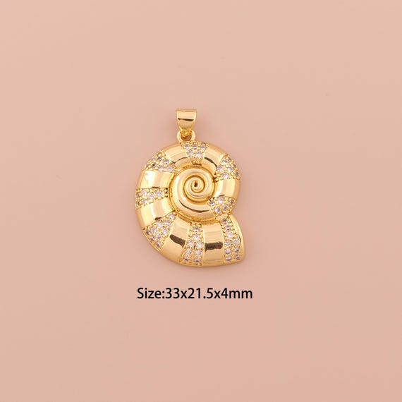 18K Gold Snail Shell Charms,CZ Pave Minimalist Charms Pendants,Snail Shell Charm for DIY Jewelry Making Supply