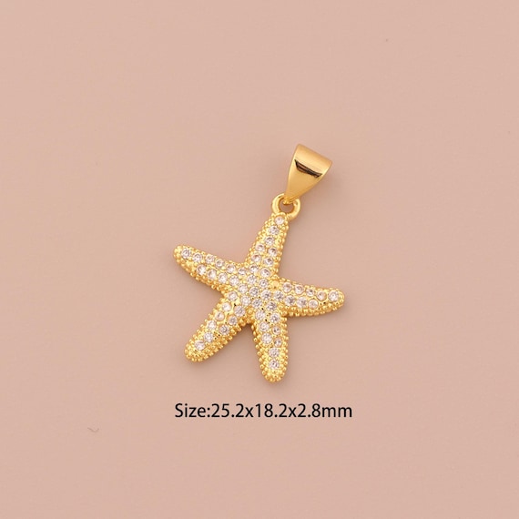 18K Gold Starfish Charms,CZ Pave Starfish Charms Pendants,Starfish Charm for DIY Jewelry Making Supply