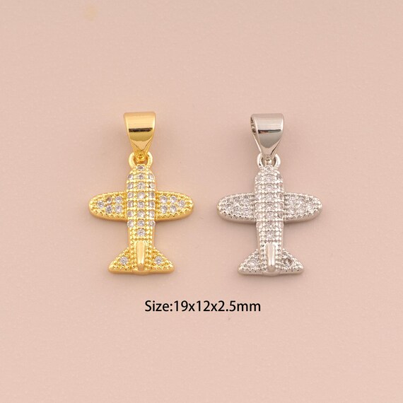 18K Gold Airplane Charms,CZ Pave Airplane Charms Pendants,Airplane Charm for DIY Jewelry Making Supply