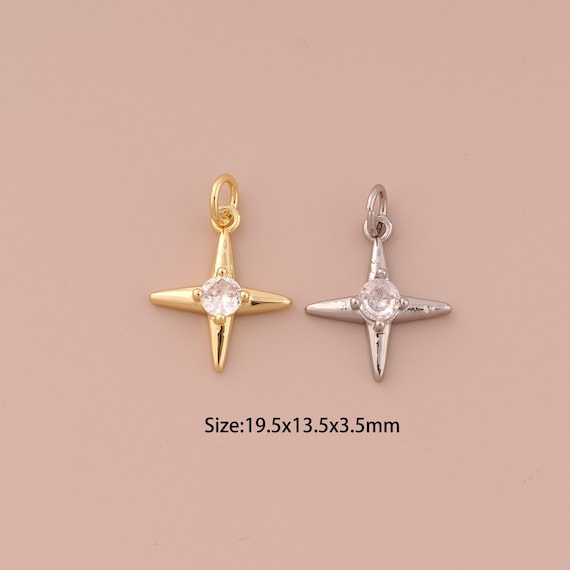 18K Gold Cross Star Charms,CZ Pave Minimalist Charms Pendants,Cross Star Charm for DIY Jewelry Making Supply