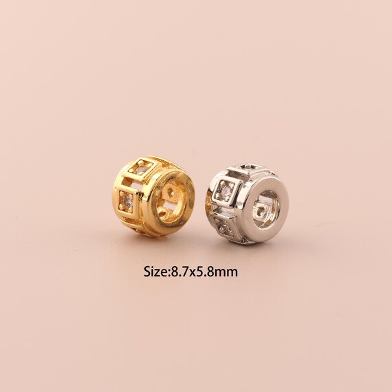 18K Gold Tube Spacer Bead,CZ Pave Minimalist Bead,Large Hole Bead for DIY Jewelry Making Supply