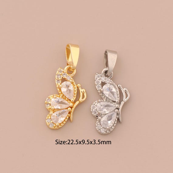 18K Gold Butterfly Charms,CZ Pave Insect Charms Pendants,Butterfly Charm for DIY Jewelry Making Supply