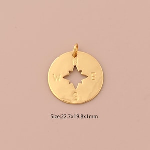 18K Gold Compass Charms,Round Charms Pendants,Compass Charm for DIY Jewelry Making Supply