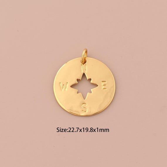 18K Gold Compass Charms,Round Charms Pendants,Compass Charm for DIY Jewelry Making Supply