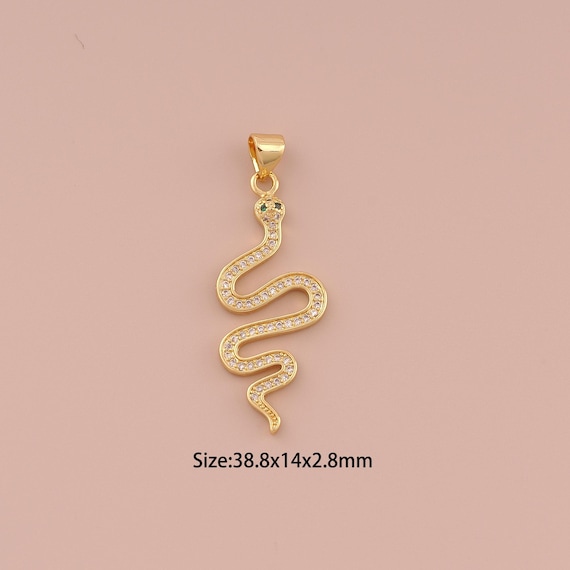18K Gold Snake Charms,CZ Pave Minimalist Charms Pendants,Animal Charm for DIY Jewelry Making Supply