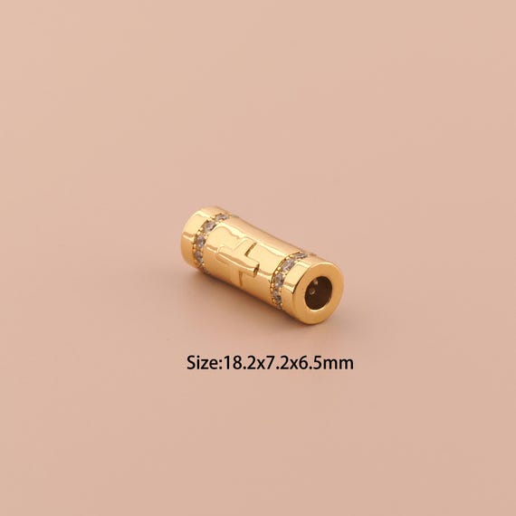 18K Gold Cylindrical Spacer Bead,CZ Pave Minimalist Bead,Cylindrical Bead for DIY Jewelry Making Supply