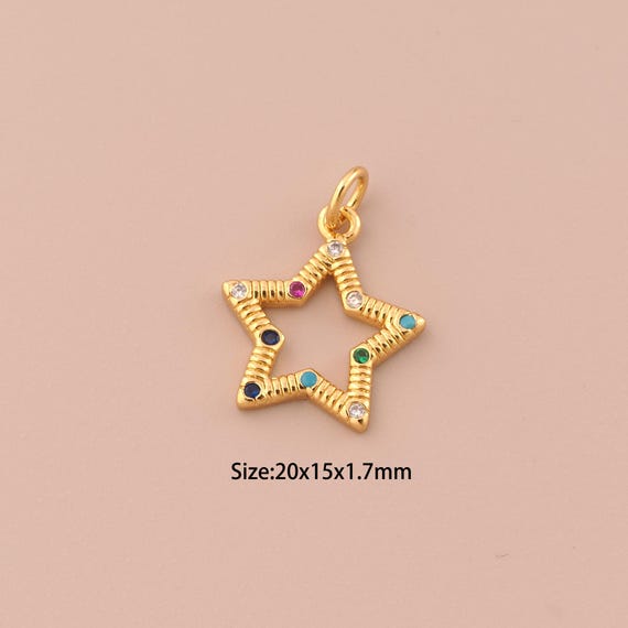 18K Gold Star Charms,CZ Pave Celestial Charms Pendants,Star Charm for DIY Jewelry Making Supply