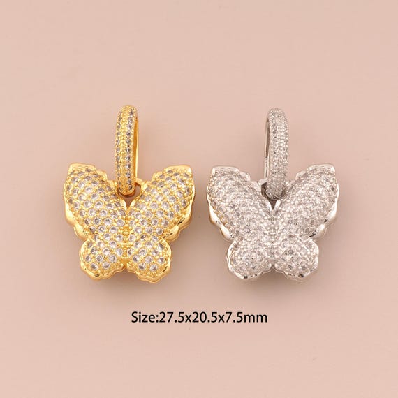 18K Gold Butterfly Charms,CZ Pave Butterfly Charms Pendants,Butterfly Charm for DIY Jewelry Making Supply