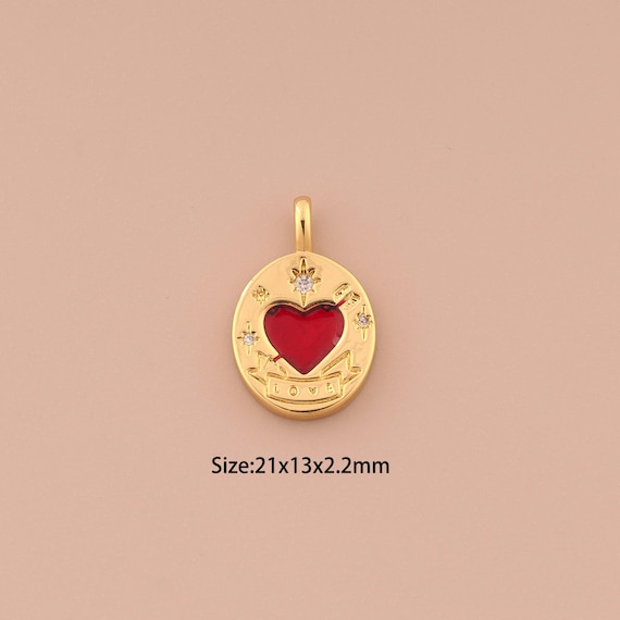 18K Gold Heart Charms,CZ Pave Arrow Charms Pendants,Enamel Love Charm for DIY Jewelry Making Supply