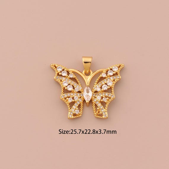 18K Gold Butterfly Charms,CZ Pave Insect Charms Pendants,Butterfly Charm for DIY Jewelry Making Supply