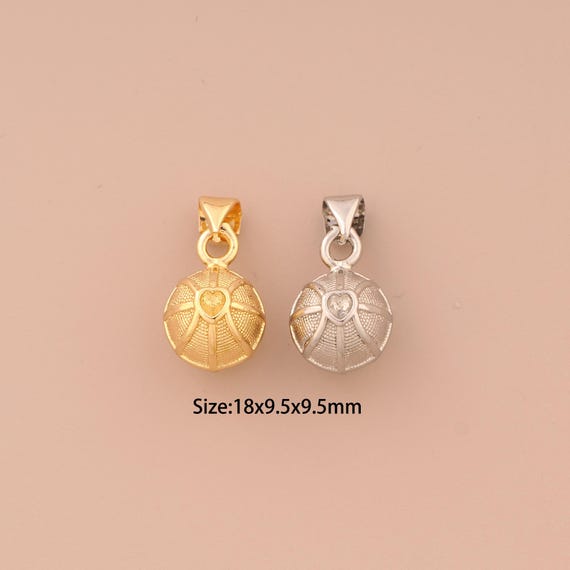 18K Gold Basketball Charms,CZ Pave Heart Charms Pendants,Ball Charm for DIY Jewelry Making Supply