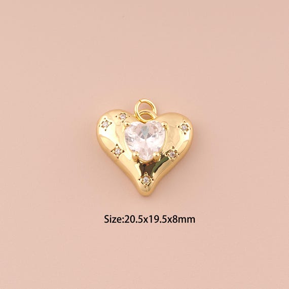 18K Gold Heart Charms,CZ Pave Minimalist Charms Pendants,Heart Charm for DIY Jewelry Making Supply