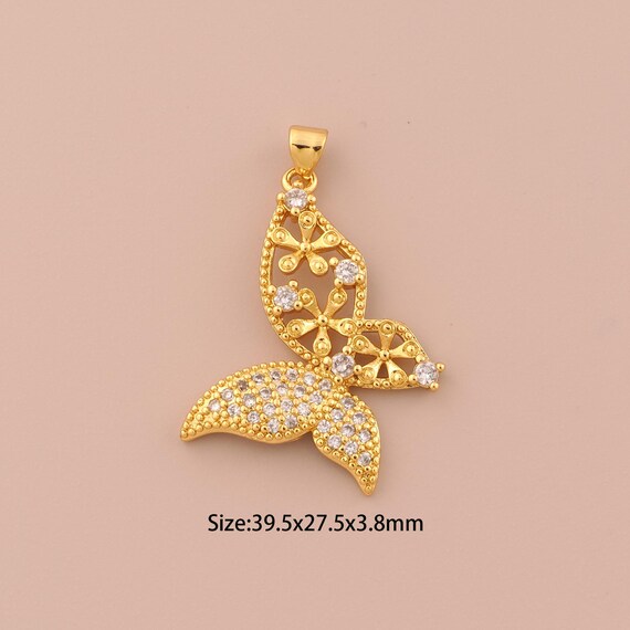18K Gold Butterfly Charms,CZ Pave Insect Charms Pendants,Butterfly Charm for DIY Jewelry Making Supply