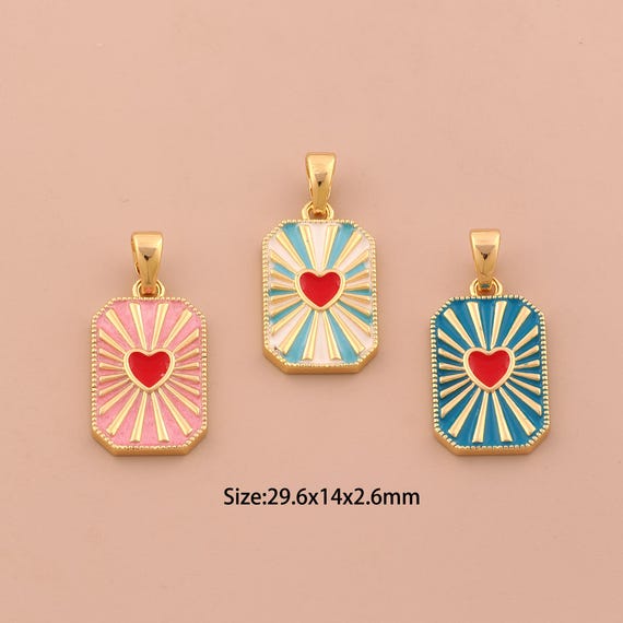 18K Gold Heart Charms,Enamel Love Charms Pendants,Square Charm for DIY Jewelry Making Supply