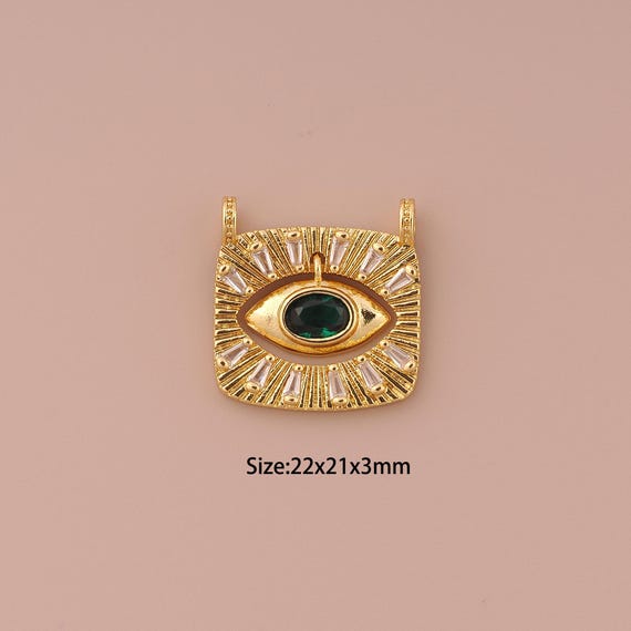 18K Gold Evil Eye Charms,CZ Pave Minimalist Charms Pendants,Devil Eye Charm for DIY Jewelry Making Supply