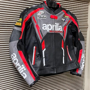 Aprilia Motorbike Racing Leather Jacket-Cowhide Leather with Certified Protectors. Free Shipping