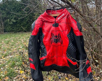 Spider-Man Cowhide Leather Motorbike Racing Jacket