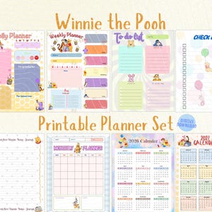 Pooh Bear Planner Pages Printable Daily Weekly Monthly To Do Checklist : PDF Instant Download