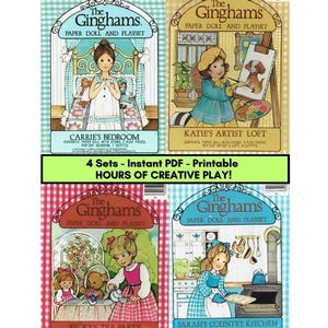 4 jeux - Poupée en papier vintage Vichy - PDF imprimable - Idéal pour les enfants, les salles de classe, les fêtes, les adultes nostalgiques, les travaux manuels, les jeux créatifs