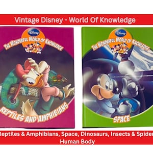 Vintage Disney 5 Bücher Set - Welt des Wissens Lernen, Reptilien, Weltraum, Dinosaurier, Insekten, Spinnen, Menschlicher Körper, klassische Kinderbücher