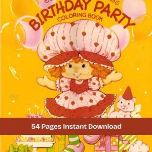 Vintage Charlotte aux fraises - Livre de coloriage d&#39;anniversaire - Téléchargement instantané du PDF - Imprimable temps calme, pleine conscience