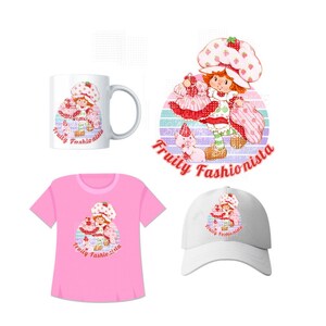 Strawberry Girl Fashionista Clip Art - PNG - style vintage des années 80 - Transparent - Téléchargement instantané - Imprimable - Projets DIY, Arts et créations