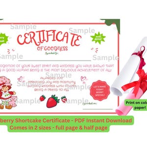 Modèle de certificat Charlotte aux fraises - Téléchargement PDF - Parfait pour les enseignants, les salles de classe, les enfants, les fêtes ! Répandre la positivité - Imprimable
