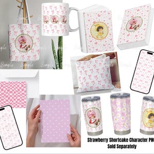 12 Seamless - Fiocchi, Cuori, Fiori, Fragole Rosa Pastello Modello - Download Digitale - Stampabile - Arti e Mestieri, Fai da Te, Carta da Parati Digitale