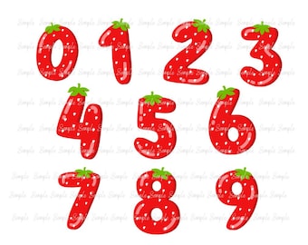 Imágenes prediseñadas de números de fresa: Descarga digital PNG de dibujos animados