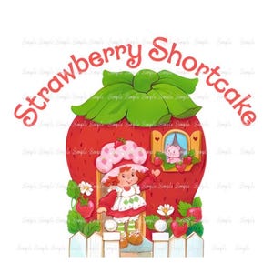 Strawberry Girl Cartoon Graphic 80s Clip Art PNG DIY Project Kubki, Dekoracje imprezowe, Sztuka jadalna, Ozdoby na tort, Koszulki, Słodkie retro