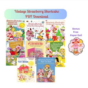 8+Bonus - Vintage Strawberry Shortcake- Coloring, Activity, Paper Doll Book + BONUS FREE Paper Doll - Instant PDF Files- Printable