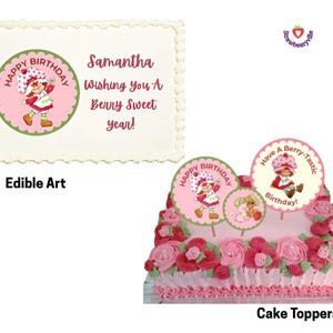 Charlotte aux fraises d'anniversaire 4 PNG - années 80 - imprimable - décoration de gâteau, art comestible, tasses, décoration de fête, autocollants, affiches, cartes, projet de bricolage