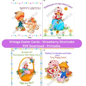 Osterkarten Vintage Erdbeerkuchen PDF zum ausdrucken - Perfekt für Lehrer, Kinder & Klassenzimmer, Eltern, Osteressen, Partys