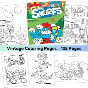 Vintage Smurfs Coloring Book: 105 Printable Pages (PDF) Instant Download