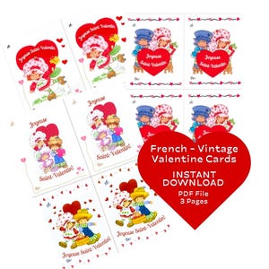 Charlotte aux fraises - FRANCAIS - cartes de Saint-Valentin vintage - 4 modèles - PDF à téléchargement immédiat - parfaites pour les enseignants, les enfants et les salles de classe, les amis