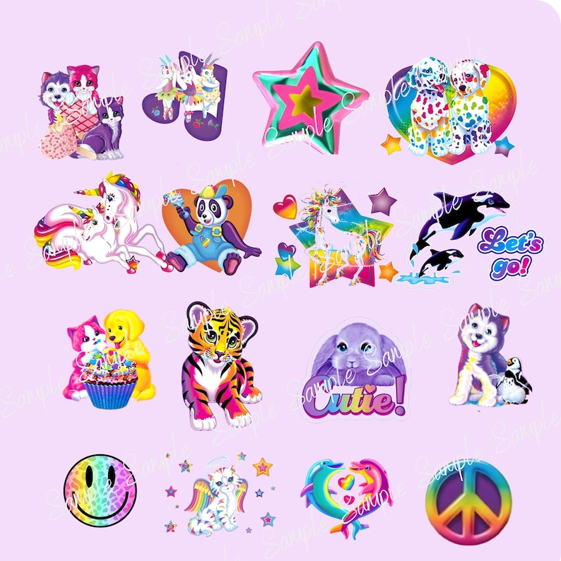 Puede incluir: Una colecci&oacute;n de pegatinas coloridas con varios animales y objetos de dibujos animados. Los dise&ntilde;os incluyen una carita sonriente, un signo de la paz, una estrella, un unicornio, un tigre, un panda, un delf&iacute;n y un conejo con la palabra "Cutie!"